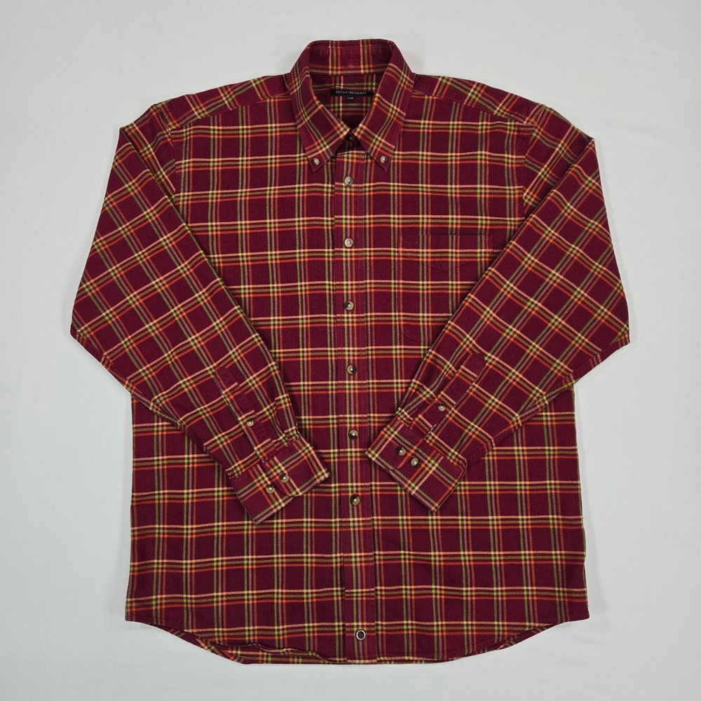Oliver Harris Plaid‎ Flannel Button Down Shirt Men's L/G Red Green Yellow Casual
